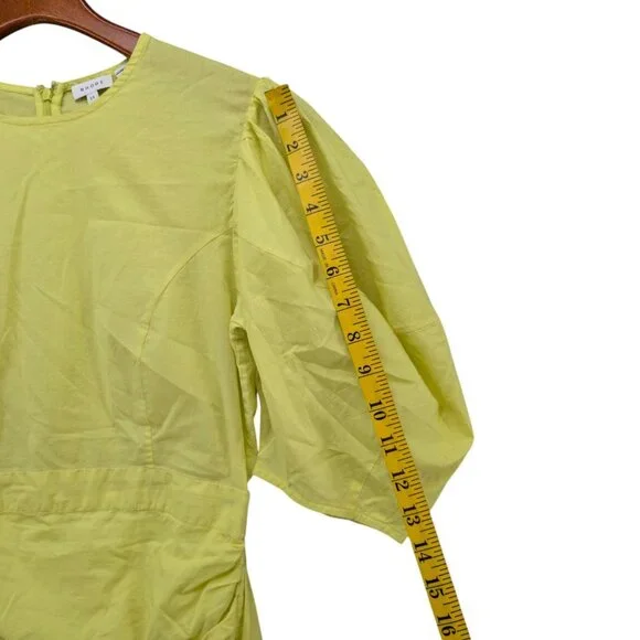 Rhode Pia Mini Sheath Dress Neon Yellow 1/2 Sleeve Ruched Asymmetric Skirt Sz XS - Picture 9 of 11